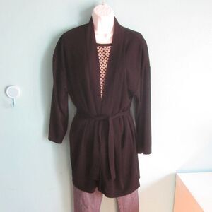 Plein Air Womens Size M Black Acrylic Knit Cardigan Sweater w/ Tie Belt Closure